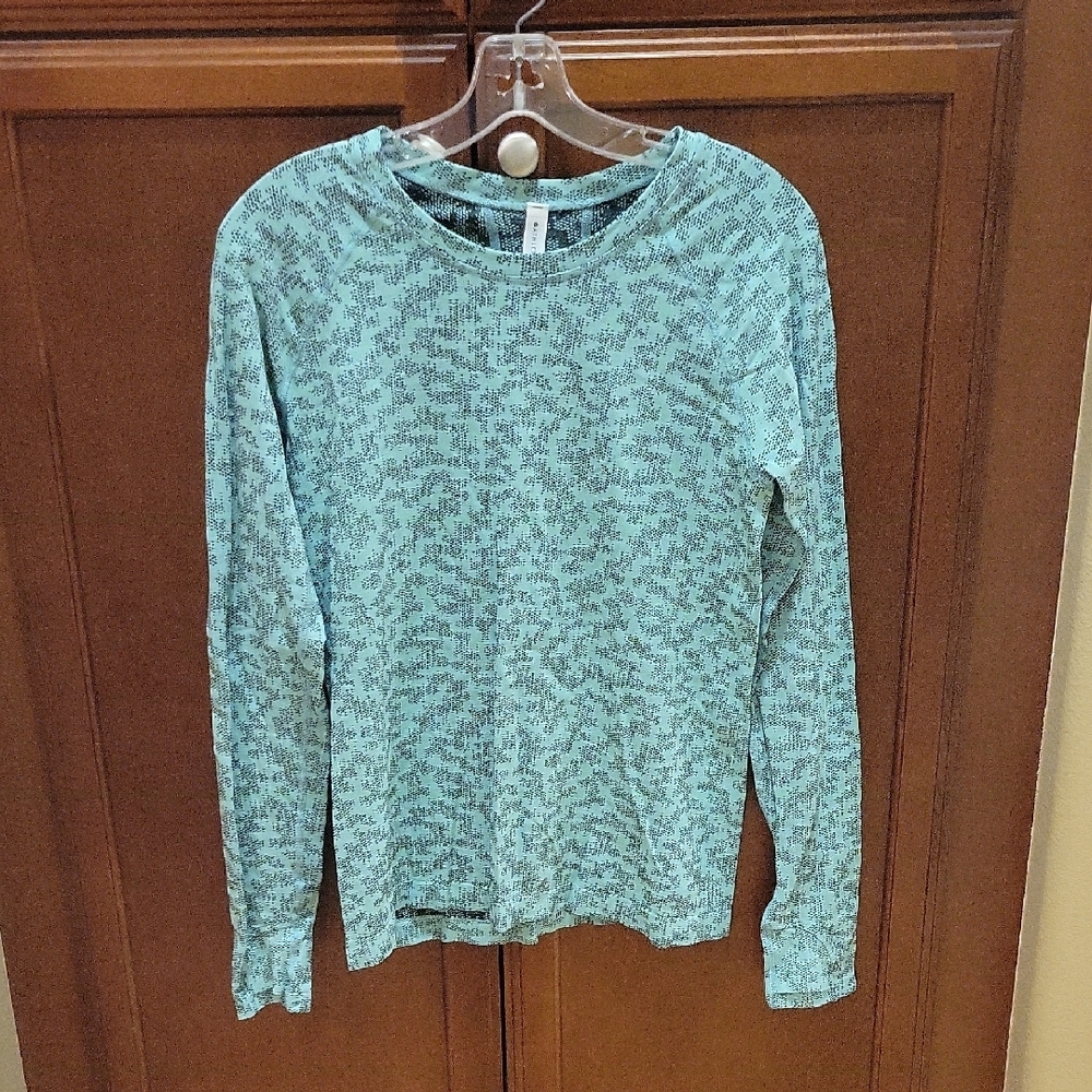 Teal Patterned Long Sleeve Top